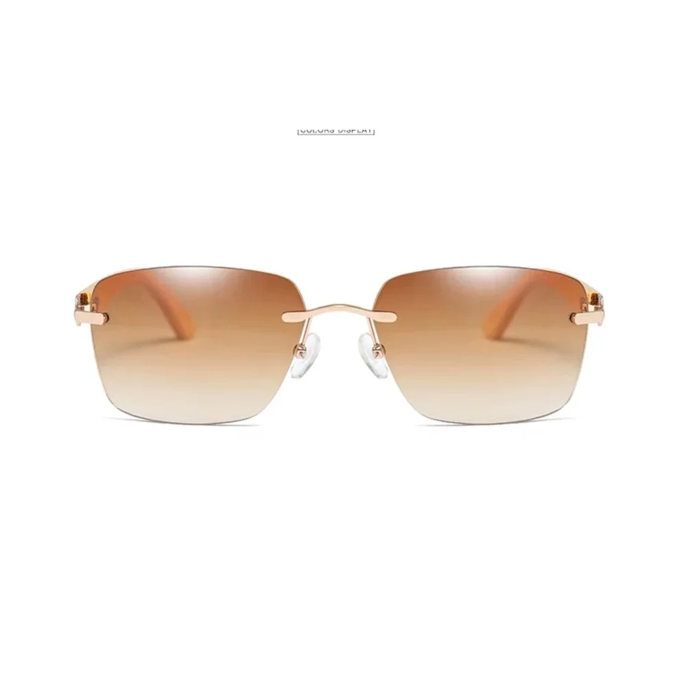 Men Classy Elegant Modern Sophisticated Sunglasses Rimless Gold Frame Brown Lens